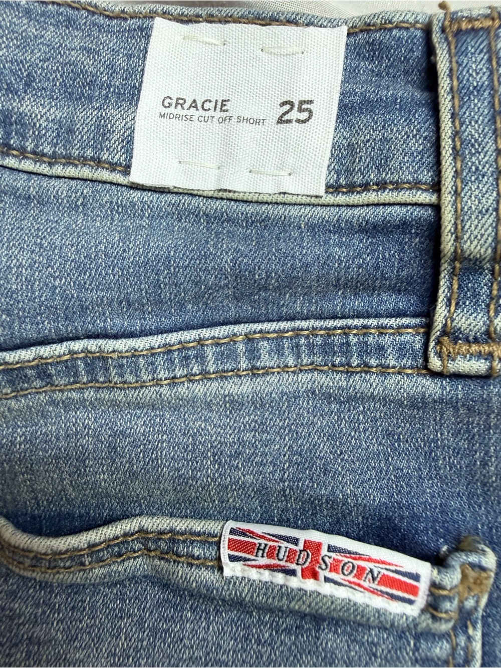 Hudson Gracie Midrise Cut Off Denim Shorts Blue Raw Hem Stretch Womens Size 25 - Picture 7 of 11